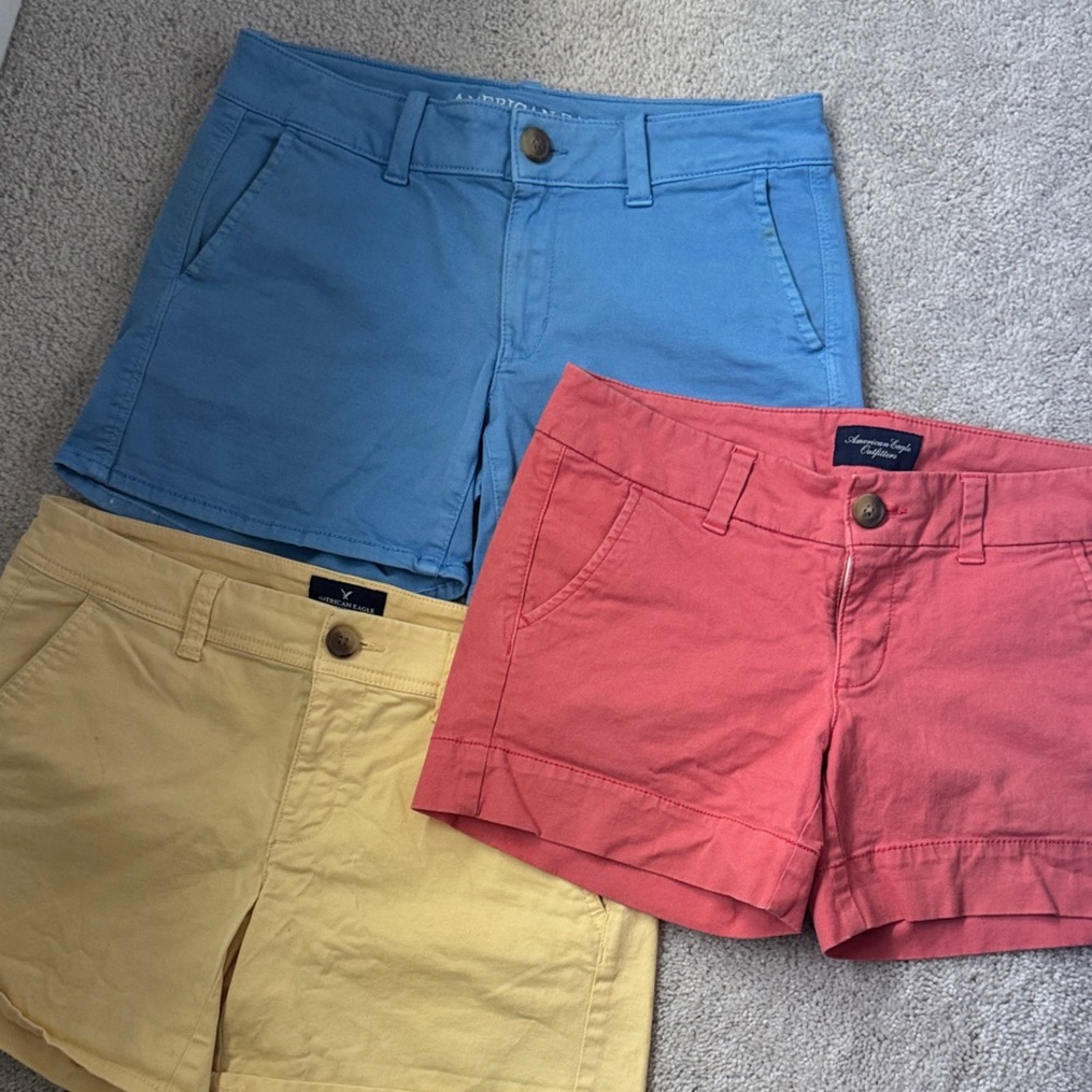 3 Pairs of American Eagle Shorts - Blue, Red, and Yellow